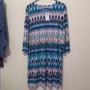 Chicos Nahla 3/4 Dress Multicolor Blue/Green/White